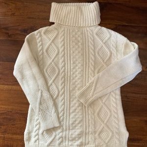 Lands End cream cowlneck cable knit tunic sweater